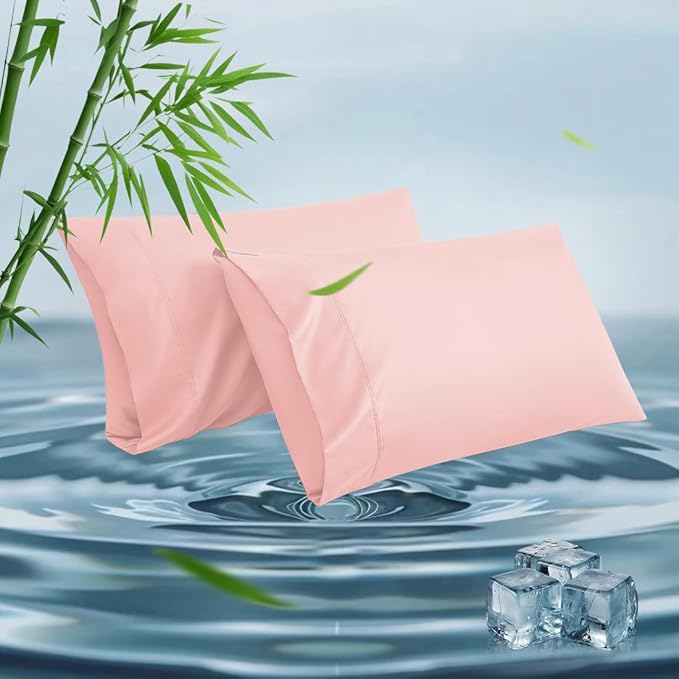 King Pillowcases, Cooling Viscose from Bamboo Pillow Covers with Envelope Closure, Soft Moisture-Wicking for Hot Sleepers, Hair and Skin-Friendly, Pink, 2 Pack