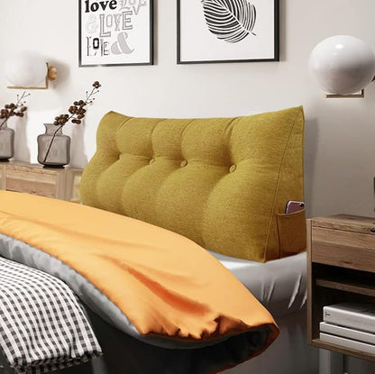 Headboard Pillow Wedge Full Size Large Bolster Pillow for Bed Triangle Reading Pillow Back Support Pillow for Sitting Up in Bed XXL Couch Daybed Bed Rest Backrest Cushion Linen Yellow