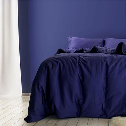 Sleepgram Supima Machine Washable 400 Thread Count Cotton Silver Ion Infused Luxury Zippered Duvet Cover with Travel Bag, Twin, Violet
