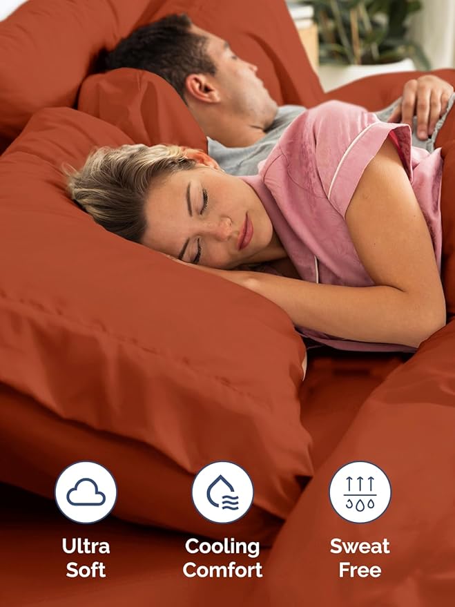 Extra Deep Twin Sheet Set - 4 Piece Breathable & Cooling Sheets - Hotel Luxury Bed Sheets Set - Easy & Secure Fit - Soft, Wrinkle Free & Comfy Sheets Set - Terracotta Sheet Set with Extra Deep Pockets