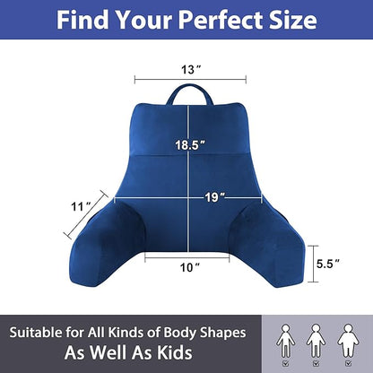 Back Pillow for Bed Sitting up, Reading Pillow for Sitting in Bed Adult, Back Support Pillow, Memory Foam Sit up Lounge Backrest Pillow with Arms for TV, Couch, Chair, Dorm, 18 Inch, Navy Blue