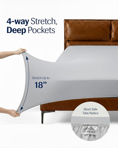 REST® Evercool®+ Starter Sheet Set, Cali King, Gray, Breathable Bed Sheet for Hot Sleeper and Night Sweats, with Pillowcases, Ionic+ Self-Cleaning Silver Yarn for Sensitive Skin, 3PCS No Flat Sheet