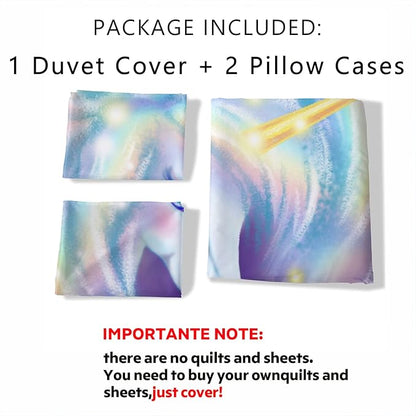 CVHOUSE Rainbow Unicorn Duvet Cover King Size, Glitter Unicorn Bedding Set for Girls, Kids & Teens - 1 Duvet Cover, 2 Pillowcases, 3 Piece