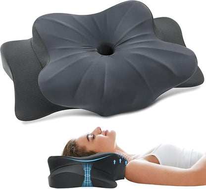 Cervical Pillow for Neck and Shoulder, Ergonomic Contour Memory Foam Pillows for Sleeping, Cooling Neck Support Pillow for Side Back Stomach Sleeper Standard Size Deep Grey