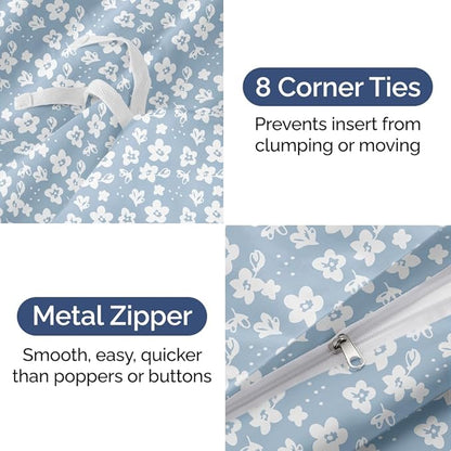 Duvet Cover Twin/Twin XL Size Set - Extra Soft Floral Duvet Cover 68 x 90 with 1 Pillow Sham - Comfy, Breathable Floral Bedding Set - Hotel Luxury & Fade Free with Zipper Closures & Ties - Blue Meadow