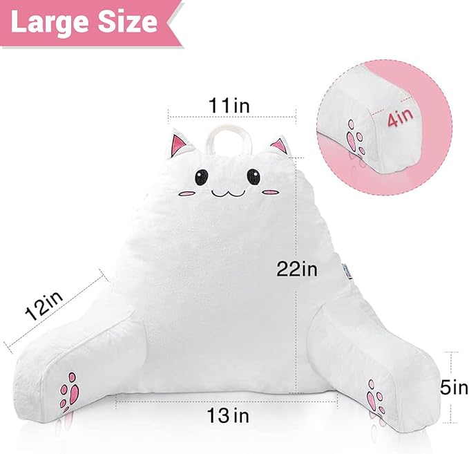 SUNSIDE Kitty Reading Pillow for Sitting in Bed, Cute Back Pillows for Adult and Children, Shredded Memory Foam Pillow with Arms, Cat Design Bed Pillows, Back Support Pillow with Washable Cover