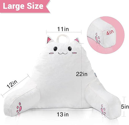 SUNSIDE Kitty Reading Pillow for Sitting in Bed, Cute Back Pillows for Adult and Children, Shredded Memory Foam Pillow with Arms, Cat Design Bed Pillows, Back Support Pillow with Washable Cover
