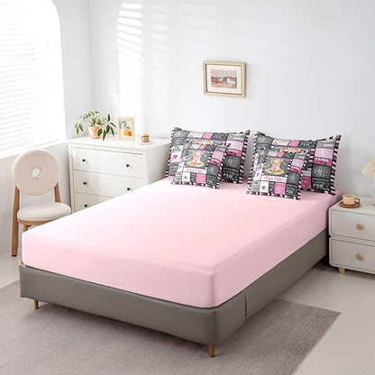 Feelyou Black Pink Pig Comforter Set with Sheets King Size Kids Cartoon Cute Pig 7 Piece Bedding Set Geometric Bed in a Bag for Women Men for Pig Lovers Bed Set