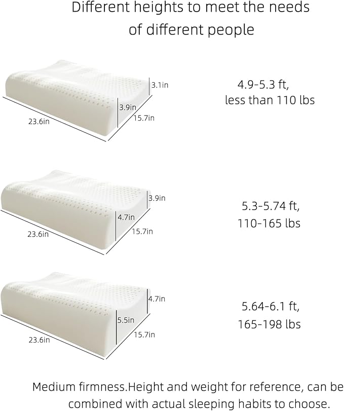 Natural Latex High-Profile Pillow, Slightly Firm Thickness for Cervical Support, Relieves Neck and Shoulder Pain, Height Design for Taller/Larger Body Frames(23.6" Lx15.7 Wx(4.7/5.5") H)