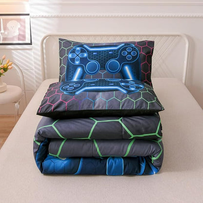 NTBED Game Console Comforter Set for Boys Girls Kids 3D Gaming Geometric Lightweight Microfiber Bedding Sets (Multi, Queen)