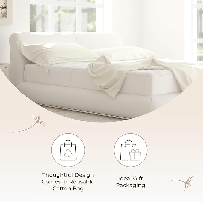 Premium Quilted Mattress Pad – 300GSM Thick with Deep Pocket Fitted Mattress Cover – 100% Cotton Organic Mattress Topper (Ivory, Queen)
