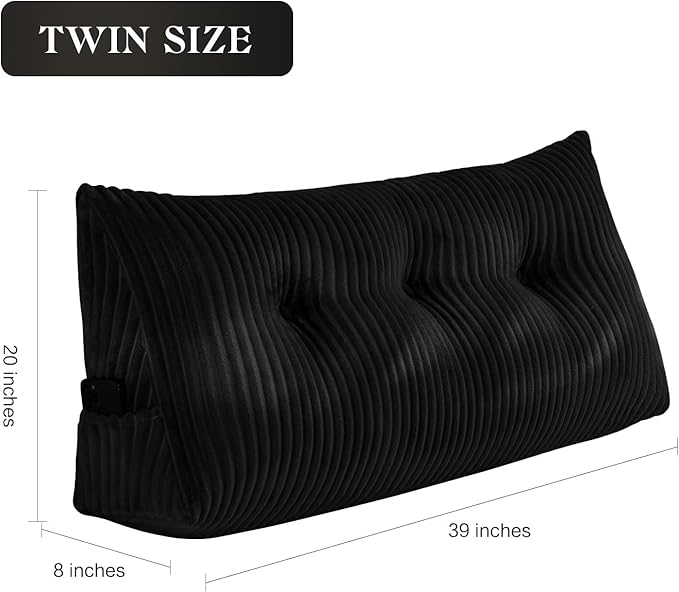 SLIGUY Large Headboard Pillow, Headboard Wedge Pillow Bed Rest Reading Pillow Bolster Triangular for Sitting in Bed-Backrest Positioning Support Long Pillow for Daybed (Twin: 40x8x20 Inches,Black)