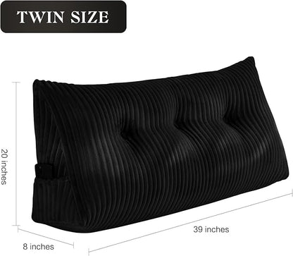 SLIGUY Large Headboard Pillow, Headboard Wedge Pillow Bed Rest Reading Pillow Bolster Triangular for Sitting in Bed-Backrest Positioning Support Long Pillow for Daybed (Twin: 40x8x20 Inches,Black)