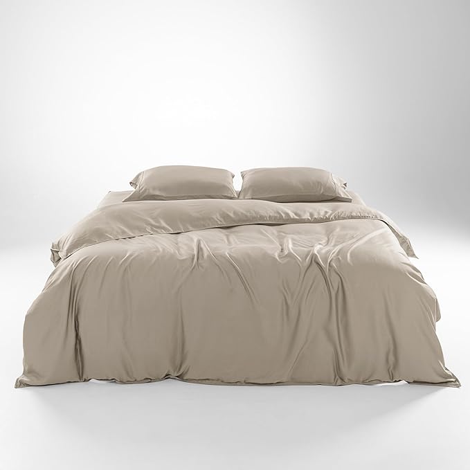 Olive + Crate Tencel Eucalyptus Cooling Duvet Cover Set - Hypoallergenic, Lyocell Tencel Duvet Cover - Temperature Regulating with Hidden Button Closure & Corner Ties - King Size [Taupe Sand]