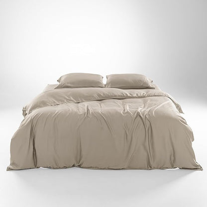 Olive + Crate Tencel Eucalyptus Cooling Duvet Cover Set - Hypoallergenic, Lyocell Tencel Duvet Cover - Temperature Regulating with Hidden Button Closure & Corner Ties - King Size [Taupe Sand]