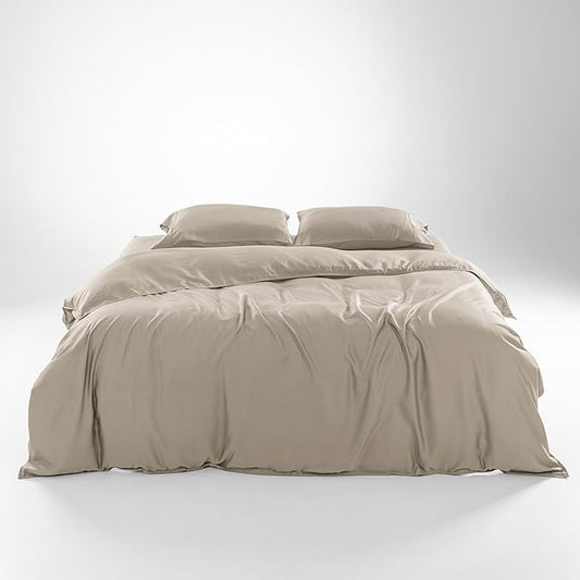 Olive + Crate Tencel Eucalyptus Cooling Duvet Cover Set - Hypoallergenic, Lyocell Tencel Duvet Cover - Temperature Regulating with Hidden Button Closure & Corner Ties - Queen Size [Taupe Sand]