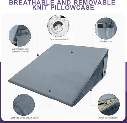 Memory Foam Bed Wedge Pillow (10"x24"x24") - Acid Reflux & Back Pain Relief, Anti-Snoring Incline Design, Removable Washable Cover for Sleep & Post-Surgery Support