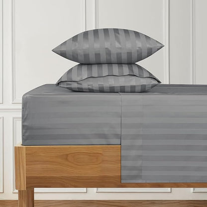 URBANHUT 1000 Thread Count Egyptian Cotton Sheets Damask Striped Queen Size, Long Staple Soft & Breathable, 4 Pc Bed Sheet Sets, Luxury Hotel Sateen Sheets Fits 16" Deep Pocket - Dark Grey