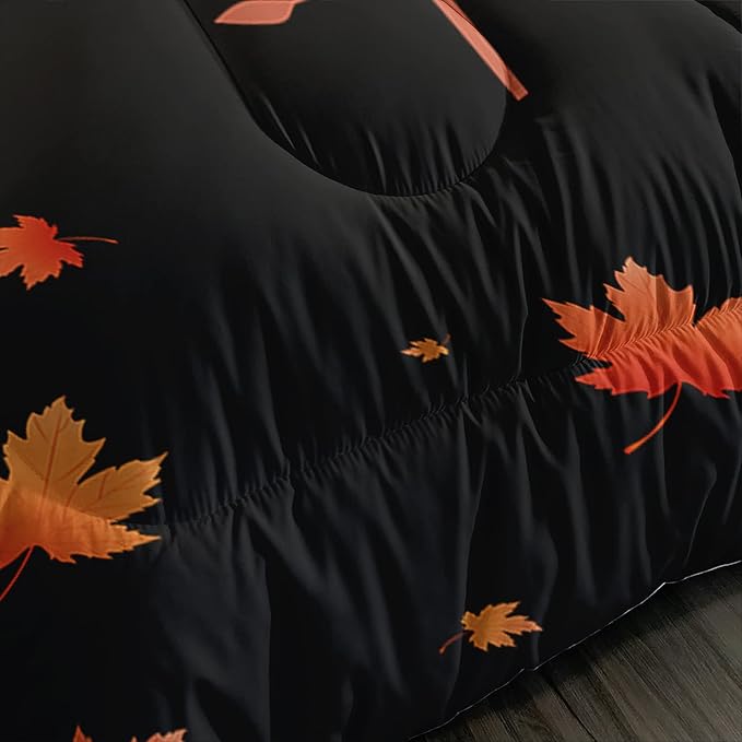 Cartoon Fox Comforter Set 3-Pieces Cute Fox Bedding Set Moon Plants Leaves Printed Quilt Set for Kids Boys Girls with 2 Pillowcases Queen