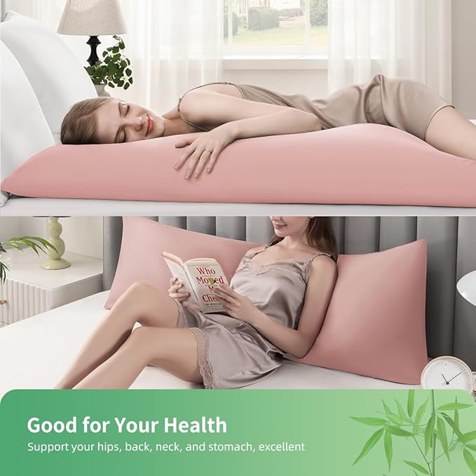 Body Pillowcase, Cooling Viscose from Bamboo Pillow Cover with Zipper Closure, Soft Moisture-Wicking for Hot Sleepers, Hair and Skin-Friendly, Pink, 1 Pack