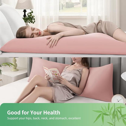 Body Pillowcase, Cooling Viscose from Bamboo Pillow Cover with Zipper Closure, Soft Moisture-Wicking for Hot Sleepers, Hair and Skin-Friendly, Pink, 1 Pack