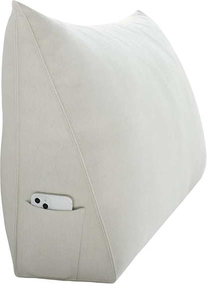 Johnear Triangular Headboard Pillow Daybed Wedge Pillow Cotton Linen Large Bolster Reading Back Rest Pillow for Sofa Bed Support Bolster Upholstered Backrest Positioning Lumbar Cushion （Ivory, Twin）