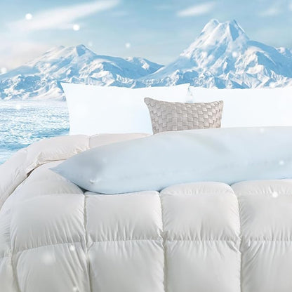 DOWNCOOL Large Body Pillow Insert with Cooling Cover - Soft Long Bed Pillow for Summer - Breathable Full Body Pillow for Adults - 20x54 inch (Blue, with Cover)