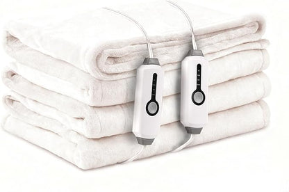Electric Heated Blanket 84" x 90" Queen Size with Dual Control Warm Flannel Heated Blanket with 4 Heating Levels & 10 Hours Auto-Off, Fast Heating, Machine Washable, for Bedding -White