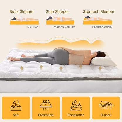 SAPHREAS Twin Size Mattress Topper 3 inch with 8-20 inches Stretchable Pockets, Soft Pillow Top Mattress Pad for Back Pain Relief with Breathable Air Mesh Sides