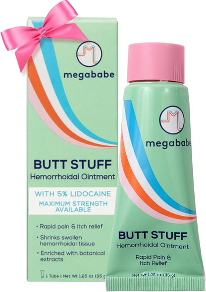 Megababe Hemorrhoidal Ointment | with 5% Lidocaine | Rapid Pain & Itch Relief | Shrinks Swollen Hemorrhoidal Tissue | 1.25 oz