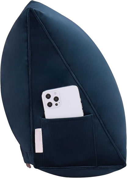 Wedge Headboard Bolster Pillow Reading Pillows for Sitting in Bed Adult，Small Velvet Triangular Cushion Backrest Lumbar Back Support Upholstered Daybed Sit Up Book Pillows（Darkblue, Small）