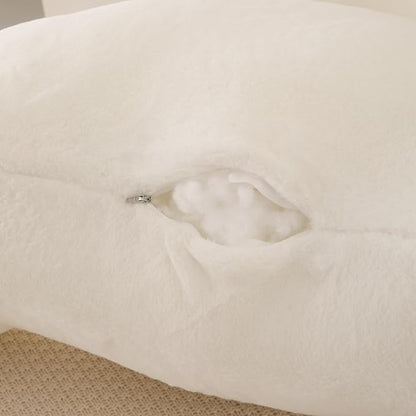 Reading Pillow for Sitting in Bed, Large Backrest Reading Pillow with Arm Rest,Back-Rest Support Cushion for Sit Up on Couch, Sofa, and Floor, Dorm Essentials (White Faux Fur, Standard(17"))