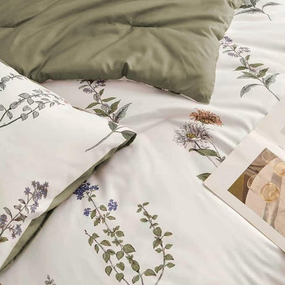 Floral Duvet Cover Queen Size Vintage Floral On White Bedding Set with Pink Purple Flower For Girls Women Men Olive Green Botanical Pattern Garden Style Fall Duvet Cover Set 3 Pieces with 2 Pillowcase