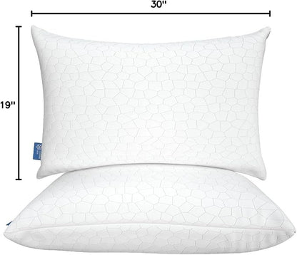 QUTOOL Cooling Pillow for Sleeping 2 Pack, Luxury Shredded Memory Foam Bed Queen Pillows Set of 2, Cool Pillow for Hot Sleepers Adjustable Firm Pillow for Side, Back, Stomach Sleepers Soft Yet Support