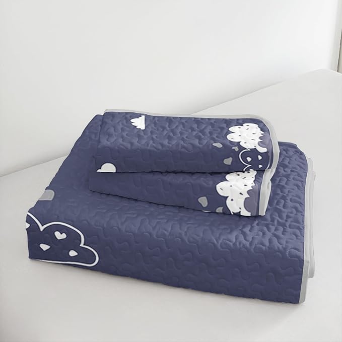 QOOMO Cloud Quilt Set Full/Queen Size,Blue Cloud Bedspread Coverlet Set,Sky 3Pcs Bedding Set Printed Quilt with 2 Pillowcases,Soft and Lightweight,for All Seasons