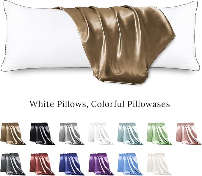 HUXMEYSON Body Pillow with Satin Pillowcase, Body Pillow for Adults, Removable Cover, Brown(20"x54"