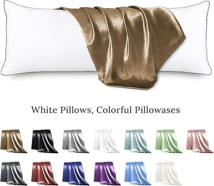 HUXMEYSON Body Pillow with Satin Pillowcase, Body Pillow for Adults, Removable Cover, Brown(20"x54"