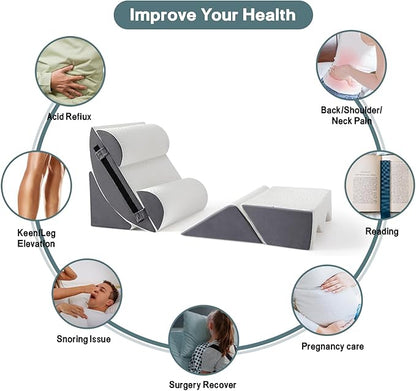 Yojoker 6pcs Orthopedic Bed Wedge Pillow Set for Post Surgery, Memory Foam for Sleeping, Back and Leg Pain Relief Comfortable & Adjustable Support Pillows-Anti Snoring, Heartburn
