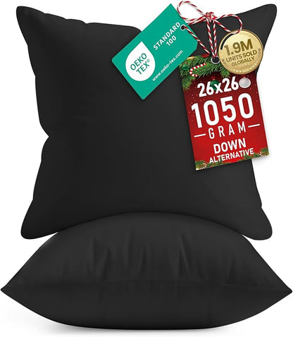 Utopia Bedding 26x26 Pillow Inserts, Set of 2, Black – Indoor Decorative Throw Pillows for Bed, Sofa & Couch – Soft, Supportive & Fluffy Cushion Inserts
