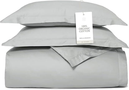 BOLL & BRANCH Signature Hemmed Duvet Set - Full/Queen, Shore - Luxury 100% Organic Cotton - 1 Duvet Cover, 2 Shams - Buttery Soft, Hidden Closures