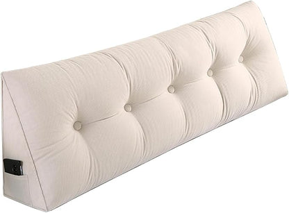SAMTY Husband headboard Pillow Large Back Rest Support Reading Pillows for Sitting in Bed for Adults Triangle Velvet Wedge Pillow headboard Queen Size, Beige