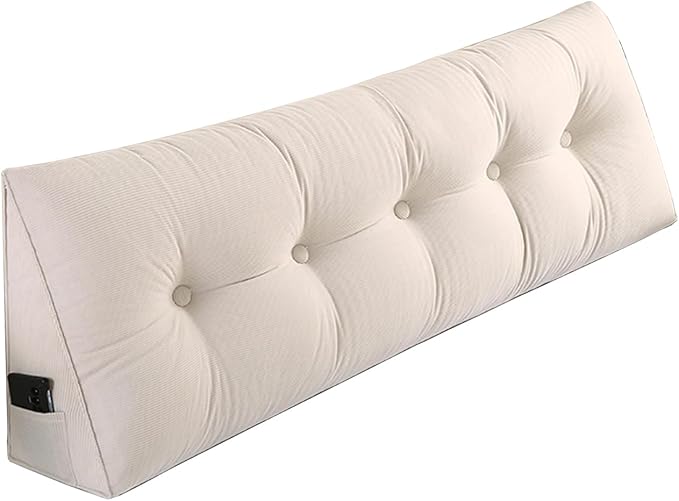 SAMTY Husband headboard Pillow Large Back Rest Support Reading Pillows for Sitting in Bed for Adults Triangle Velvet Wedge Pillow headboard Full Size, Beige