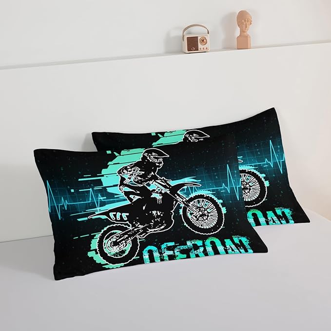 HOSIMA Extreme Sport Theme Comforter Motorcycle Full Size Bed in a Bag for Boys Kids Teens,Dirt Bike Tournment Kids Game Room Decor,Motocross Rider Black Comforter with 2 Pillowcases.