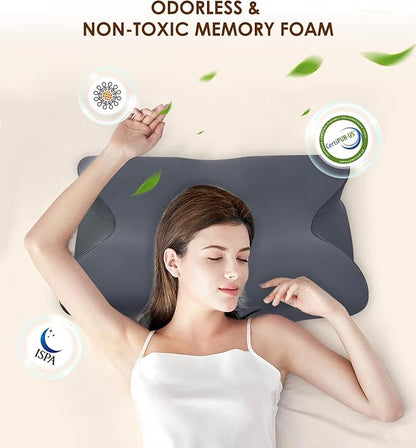 Cervical Pillow for Neck and Shoulder, Ergonomic Contour Memory Foam Pillows for Sleeping, Cooling Neck Support Pillow for Back Stomach Side Sleeper Dark Grey