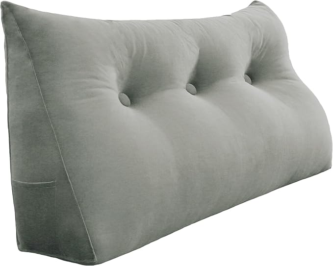 8 lbs Thickened Twin Wedge Pillow Headboard College Dorm Bed Velvet Wedge Pillow Backrest Triangular Headboard Pillows with Side Pocket, Dorm Bedding Essentials for Girls & Boys, Taupe
