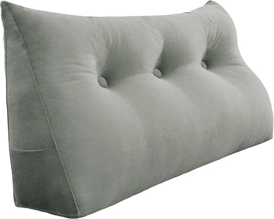 8 lbs Thickened Twin Wedge Pillow Headboard College Dorm Bed Velvet Wedge Pillow Backrest Triangular Headboard Pillows with Side Pocket, Dorm Bedding Essentials for Girls & Boys, Taupe