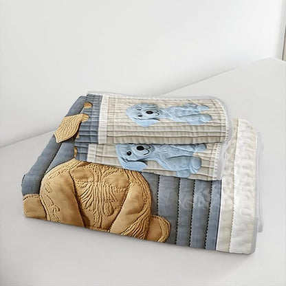 Kawaii Blue White Dogs Quilts Bedding Twin 3Pcs Wild Animal Cartoon Pet Puppy Bed Set Fabric Collage Grid Pattern Bedspread Coverlet with 2 Pillowcases for Kid Boy Girl Teen Adult Room Decor