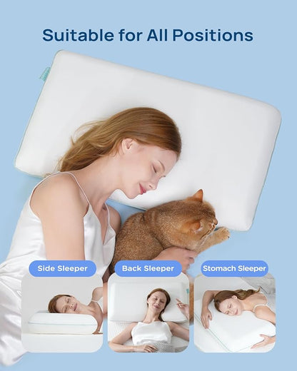 Cooling Soft Memory Foam Pillow, Cervical Neck Pillow for Side Sleepers, Back & Stomach Sleepers, Ergonomic Orthopedic Design for Neck Pain Relief and Deep Sleep, CertiPUR-US