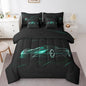 Feelyou Teal Race Car 7 Piece Bedding Set King Size for Kids Boys Extreme Sport Games Comforter Set with Sheets Teens Toddler Fast and Furious Bed in a Bag Cool Modern Bed Set