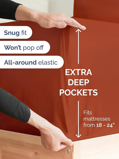 Extra Deep Twin Sheet Set - 4 Piece Breathable & Cooling Sheets - Hotel Luxury Bed Sheets Set - Easy & Secure Fit - Soft, Wrinkle Free & Comfy Sheets Set - Terracotta Sheet Set with Extra Deep Pockets